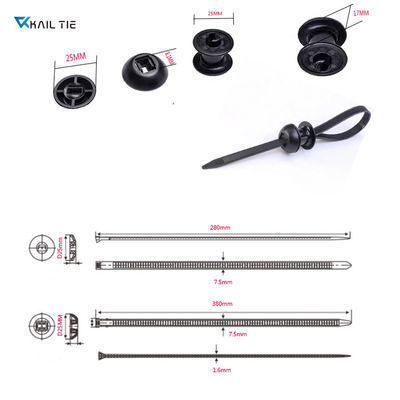 7.5x280mm Delock Cable Tie Black Color With Slat Base Nylon Clamp